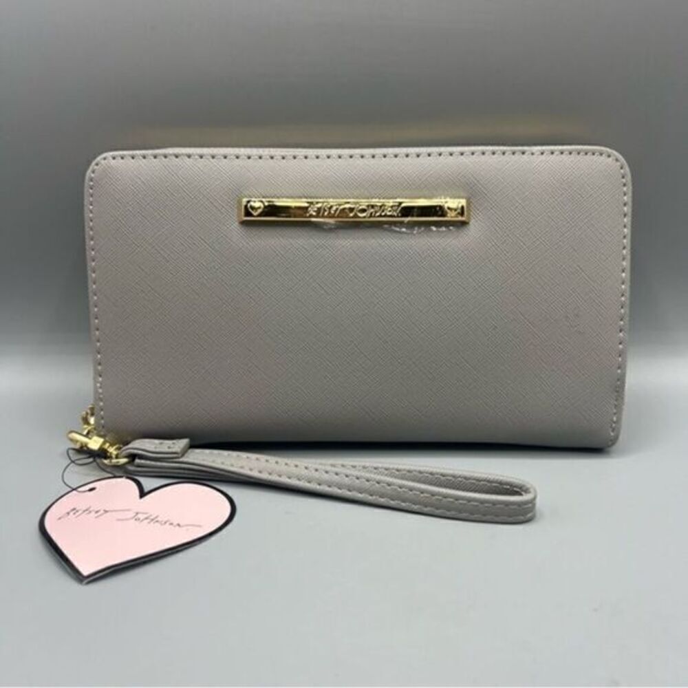 Betsey Johnson Logo Gray Zip Around Wallet Wristlet